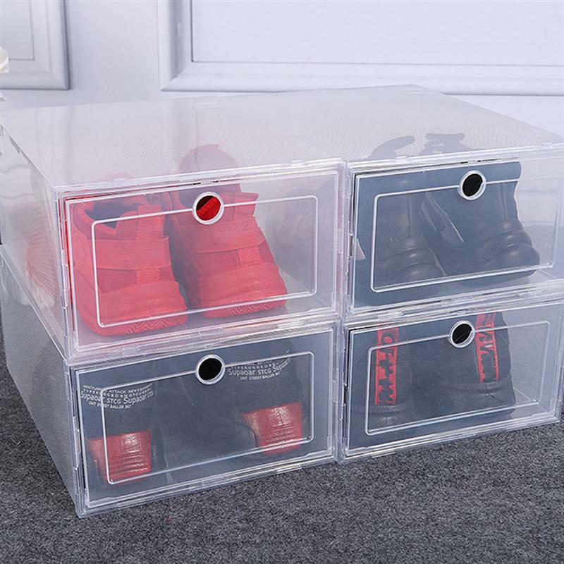 6ชิ้นเคสเก็บของความจุขนาดใหญ่กล่องใส่รองเท้าพลาสติกตู้เก็บเอกสารใสหนากล่องวางซ้อนกันได้
