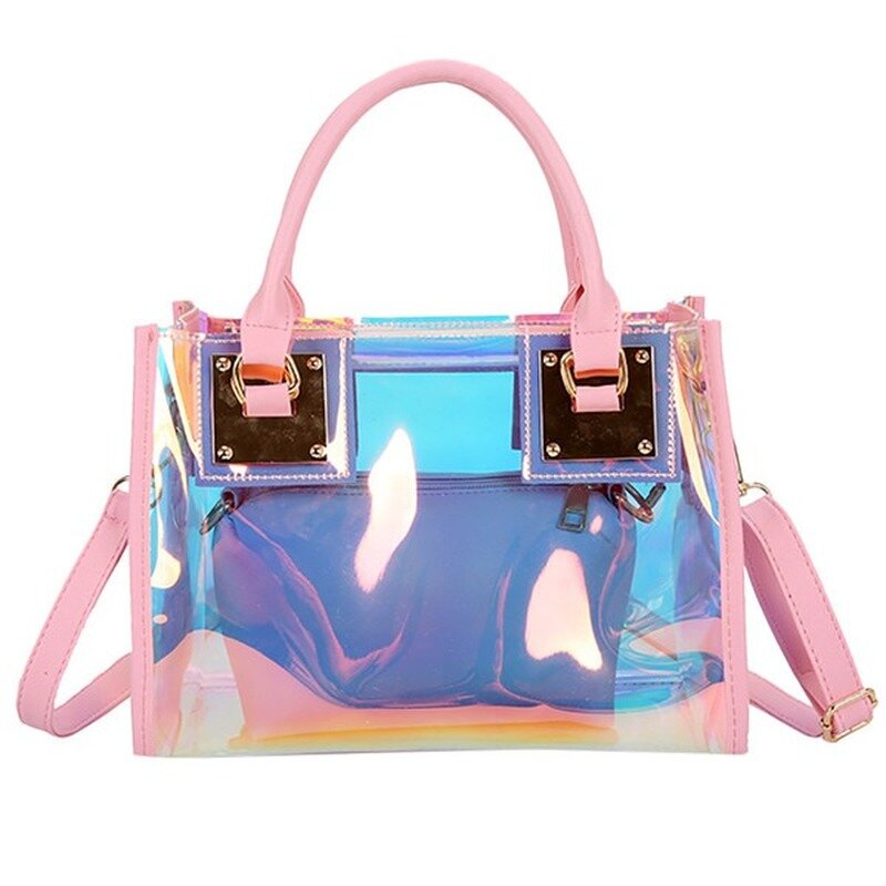 Bolsa de mensageiro colorida multifuncional transparente para mulheres, PVC, transparente, zíper, bolsa de ombro a laser para meninas, bolsa de luxo