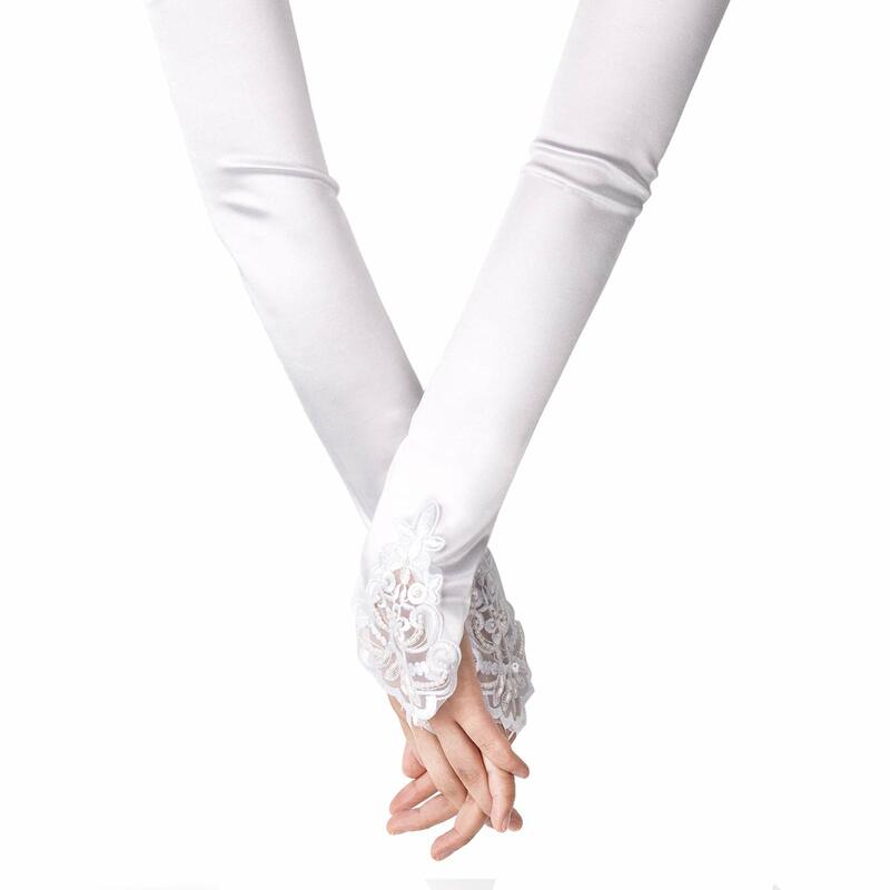 Fingerless długi biały rękawiczki przebite łokieć długość satynowe rękawiczki 19 "rozciągliwy Opera wieczór Party 1920s rękawiczki dla kobiet