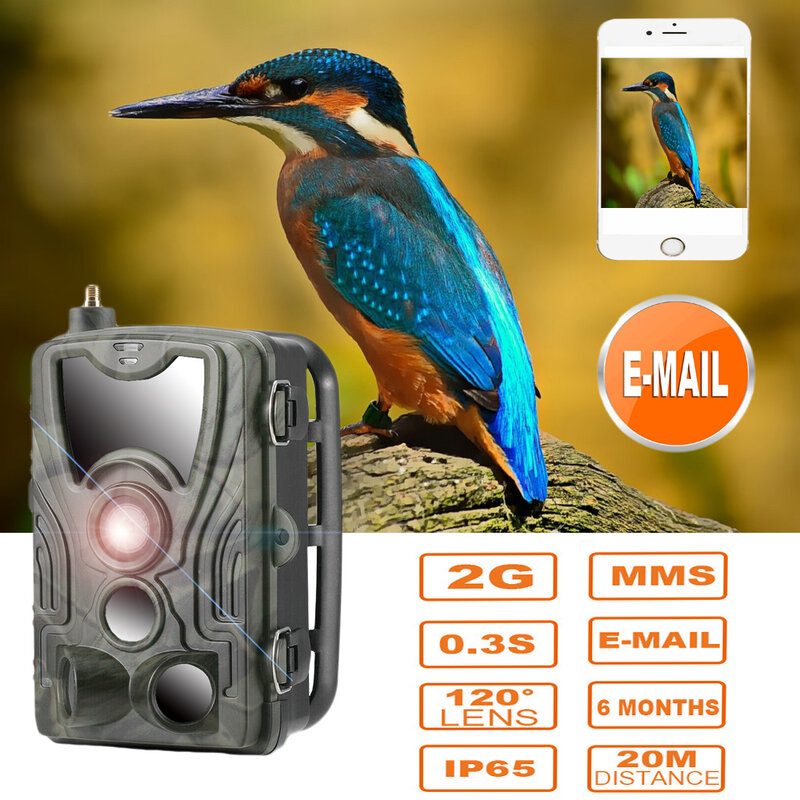 Suntekcam狩猟トレイルカメラ、野生生物写真トラップ、トリガーハンターカメラ、2グラム、20MP、1080p、mms、smtp、sms、HC801M、0.3s