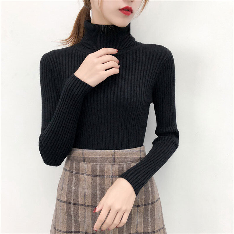 2020 Women Slim Sweaters casual solid turtleneck female pullover full sleeve warm soft spring autumn winter knitted cotton