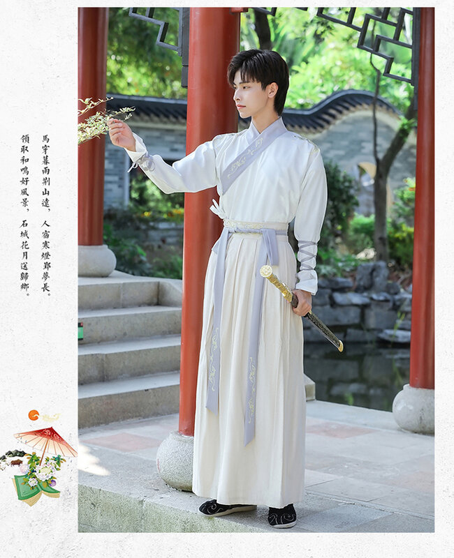 Traditional Hanfu Men Chinese Ancient Swordsman Cosply Costume Oriental Ming Dynasty Stage Folk Clothing Teenage students