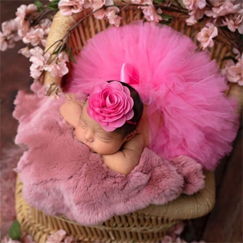 Newborn Baby Tulle Tutu Skirt Photography Props Bowknot Infant Girls Photo Props Headband Set Kids Hat Photography Accessories