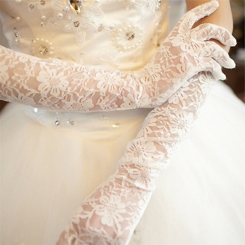 83XC Women Bridal Gloves Elbow Length Full Finger Lace Wedding Accessories Prom Party