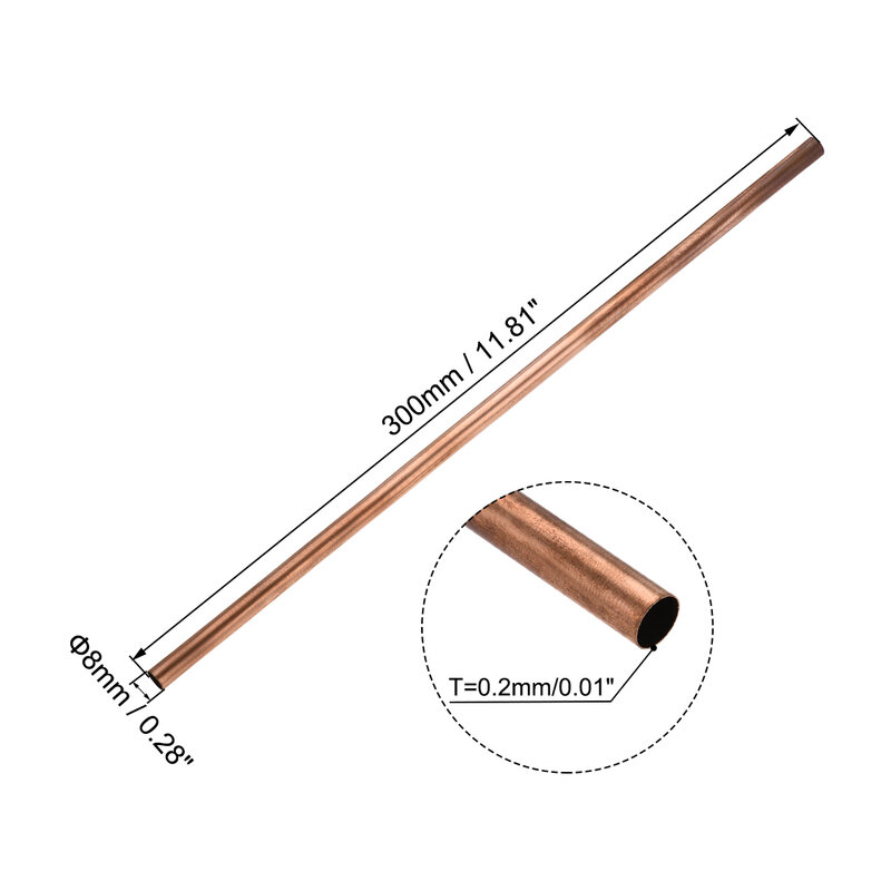 Uxcell 1pc Copper Round Tube 8mm-30mm OD Hollow Straight Pipe Tubing 100mm/200mm/300mm Length for DIY Crafts Industrial трубка