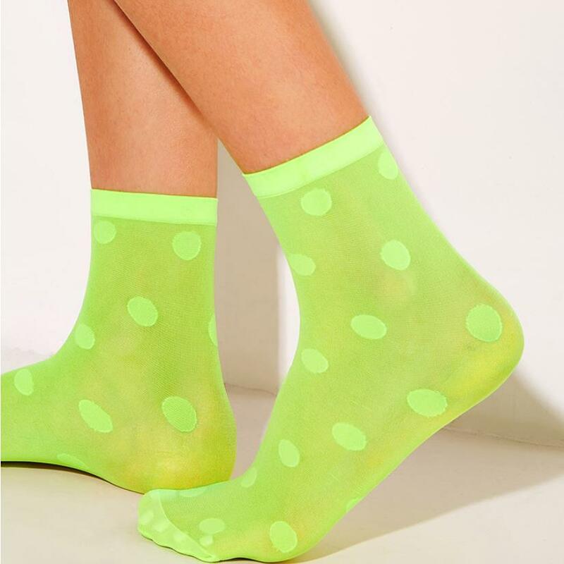 BKLD Fashion Women Fishnet Transparent Socks Ladies Summer Streetwear Harajuku Neon Green Sexy Polka Dot Mesh Socks Women