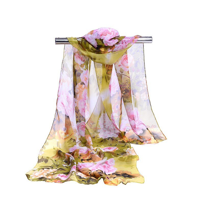 신상 패션 프린트 쉬폰 스트라이프 스카프, 와일드 패션 숄, 자외선 차단 꽃 꽃 스카프 스카프, 160*50cm