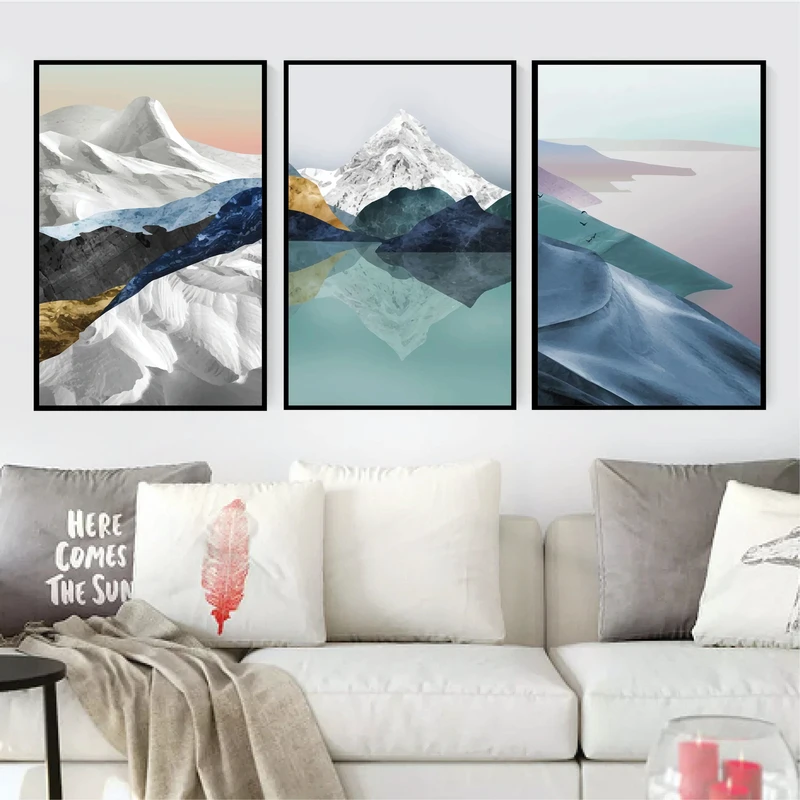 Cuadro sobre lienzo de paisaje nórdico para pared, pintura abstracta de montañas rocosas, impresión Ins para sala de estar, cama y hogar
