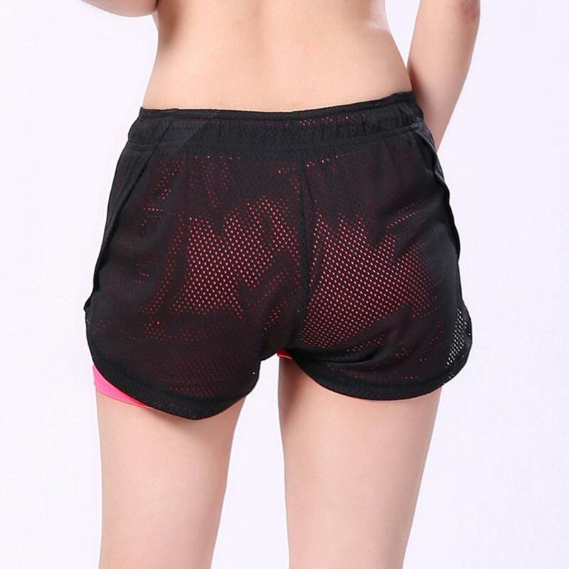 Pantalones cortos de doble capa para mujer, Shorts falsos de dos piezas con cordón de malla, cintura alta, verano, 2021