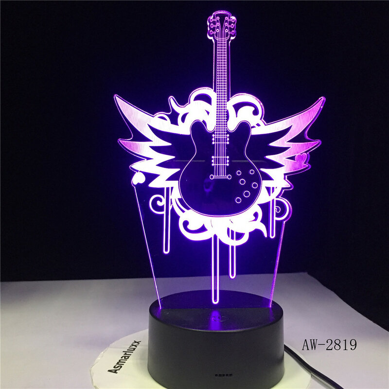 Lampe de nuit 3D à effet d'illusion de guitare, design créatif et coloré, luminaire décoratif d'intérieur, idéal pour une Table de bureau ou une chambre d'enfant, AW-2819