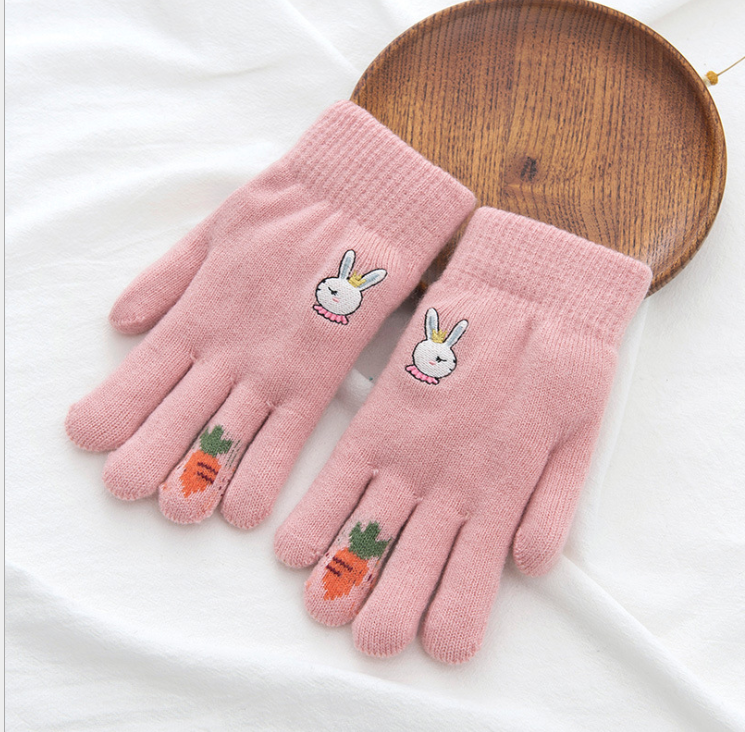 Warm five finger girl's neck knitting gloves in winter