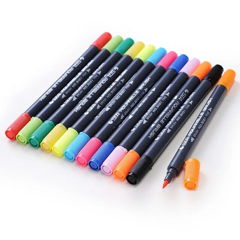 Sta 80 Kleuren Dubbele Hoofd Water Gebaseerde Inkt Schets Marker Pennen Aquarel Brush Marker Pen Voor Tekening Ontwerp Verf Art levert