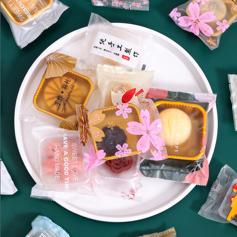 LBSISI Life 100pcs Mooncake imballaggio sacchetti di plastica biscotti fatti a mano fatti in casa tuorlo d'uovo sacchetto di biscotti croccante festa di metà autunno