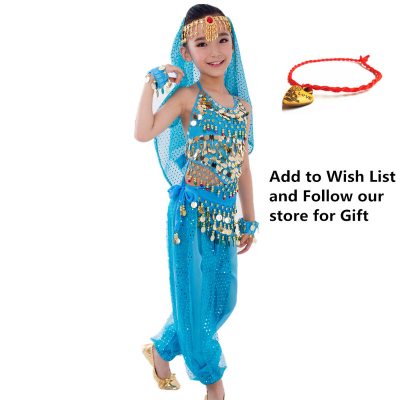Trajes de dança do ventre para crianças, dança oriental do ventre das meninas, roupas indianas de dança do ventre, 6 cores, Índia