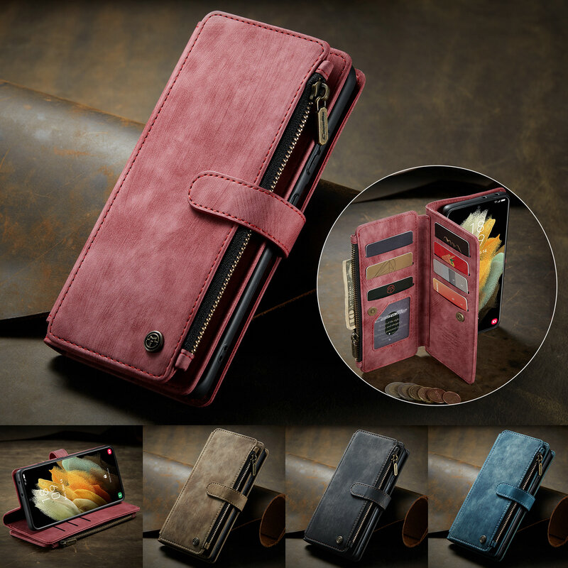 CaseMe S22 Leather Wallet Case For Samsung S21 S10 Plus Ultra S21FE S9 S8 Retro Book Phone Wallet Galaxy Note10 9 Plus S22 Case