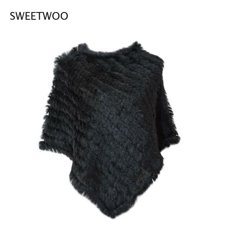 Real Rabbit Fur Knitted Natural Fur Poncho Vest Fashion Wrap Coat Shawl Lady Scarf Natural Fur Wedding Party Wholesale Cape 2022