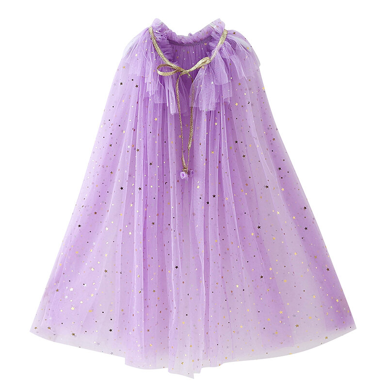 Cape de Tulle à paillettes étoilées pour filles, accessoires de robe de princesse en dentelle, nœud papillon doré, à volants, fournitures de Cosplay de fête licorne pour enfants