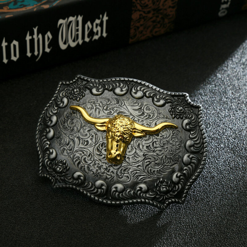 Western silver to gold belt buckle personality animal head man classic smooth buckle