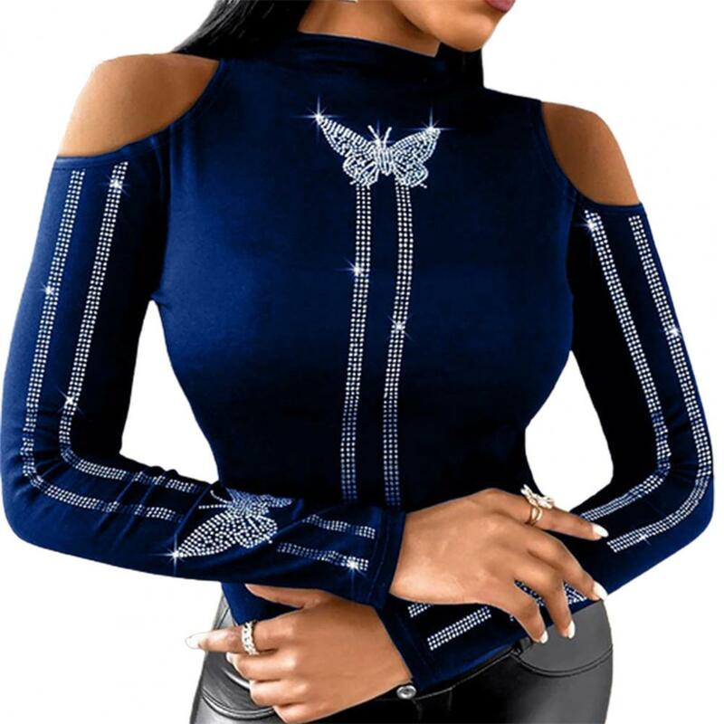 Блузка женская с открытыми плечами и длинным рукавом, осенняя рубашка из смеси хлопка с шипами и бабочками, женская одежда, уличная одежда кофта 2021