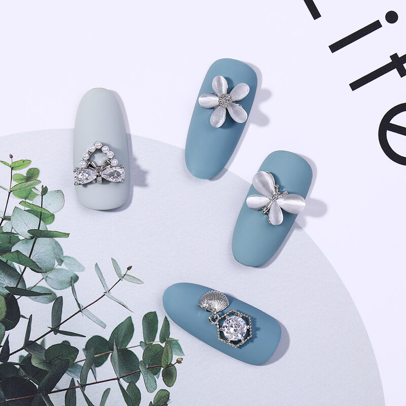 HNUIX 2 piezas de joyería de plata 3D para uñas, decoración de uñas japonesa, cristal de circón de alta calidad, manicura, amuleto de diamante de circón