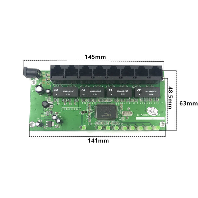 OEM factory direct mini fast 10 / 100mbps 8-port Ethernet network lan hub switch board two-layer pcb 2 rj45 1 * 8pin head port
