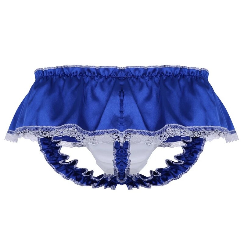 Mens Sissy Lace Skirted Panties  Sexy Maid Ruffled Shiny Satin Briefs Lingerie Underwear