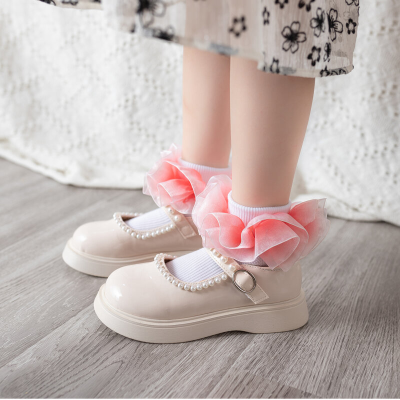 Calcetines de algodón con volantes de colores arcoíris para niños, medias de baile con bridas, calcetines de algodón de princesa para estudiantes, cómodos y breat