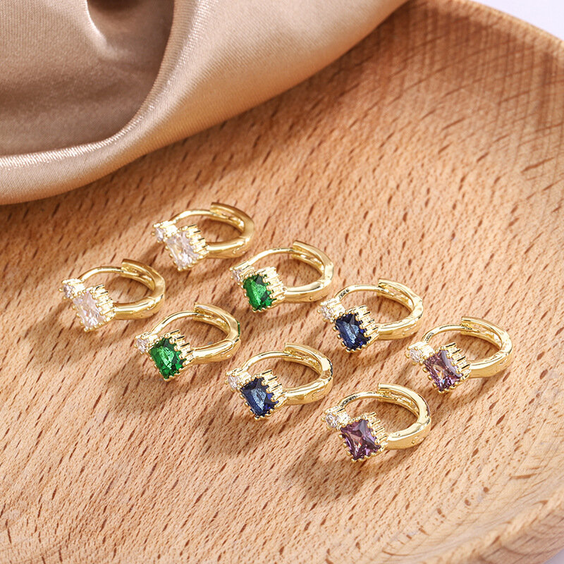 2021Trend nowe kolczyki Hoop dla kobiet biały zielony niebieski Rhinestone biżuteria złoto Vintage Sleeper kolczyki Hoops Piercing