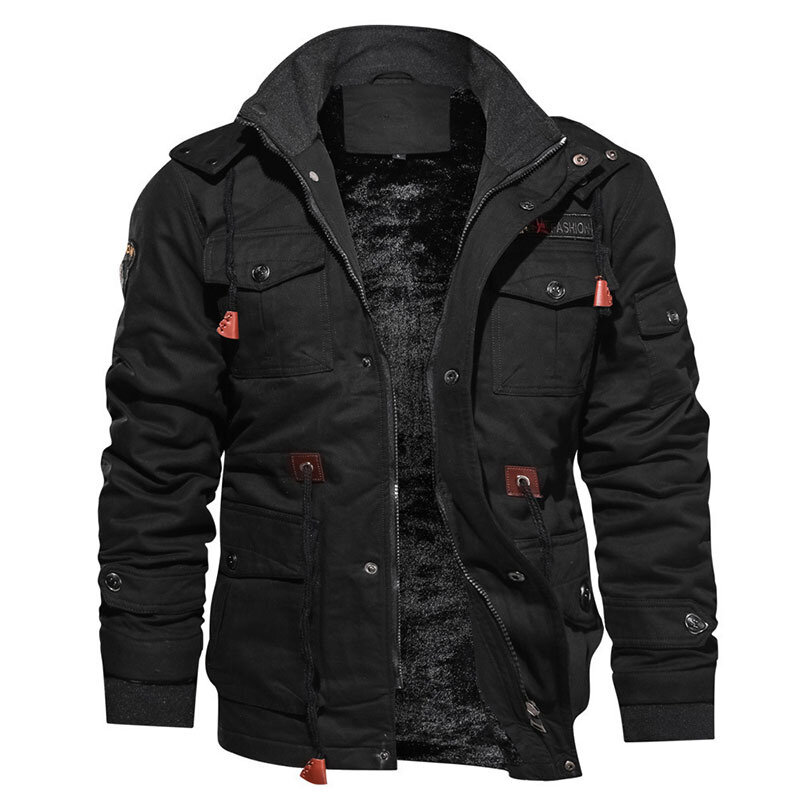 남성용 후드 플러시 재킷, 두꺼운 코트, 대형 전술 코튼, 중간 및 긴 작업복, 폭격기 전술 코트, 가을 겨울
