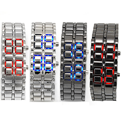 Montre-bracelet à quartz numérique LED en acier inoxydable pour hommes et femmes, montre-bracelet en métal, bracelets de salle de bain