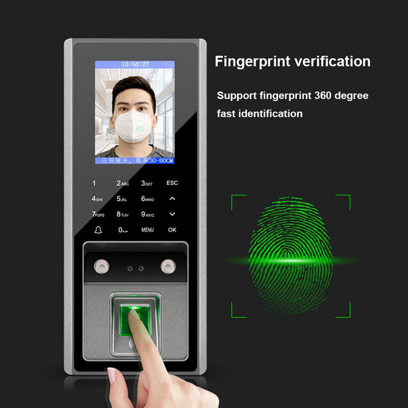Dispositif de contrôle d'accès biométrique à empreintes digitales, 3000 visages, 3000 figurines, 2.8 pouces, LCD, TCP/IP, USB, prise en charge du système, carte RFID 125kHz