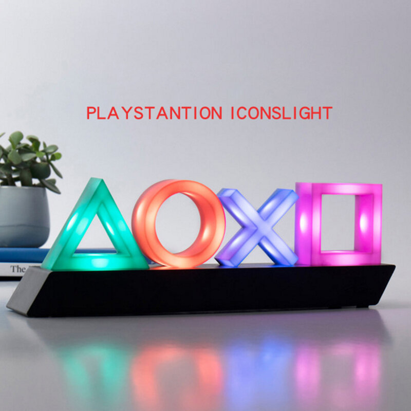 Lámpara LED de neón alimentada por USB/batería, luz de icono de juego para PS4, música, Playstation, Control por voz, decoración de ambiente para Bar