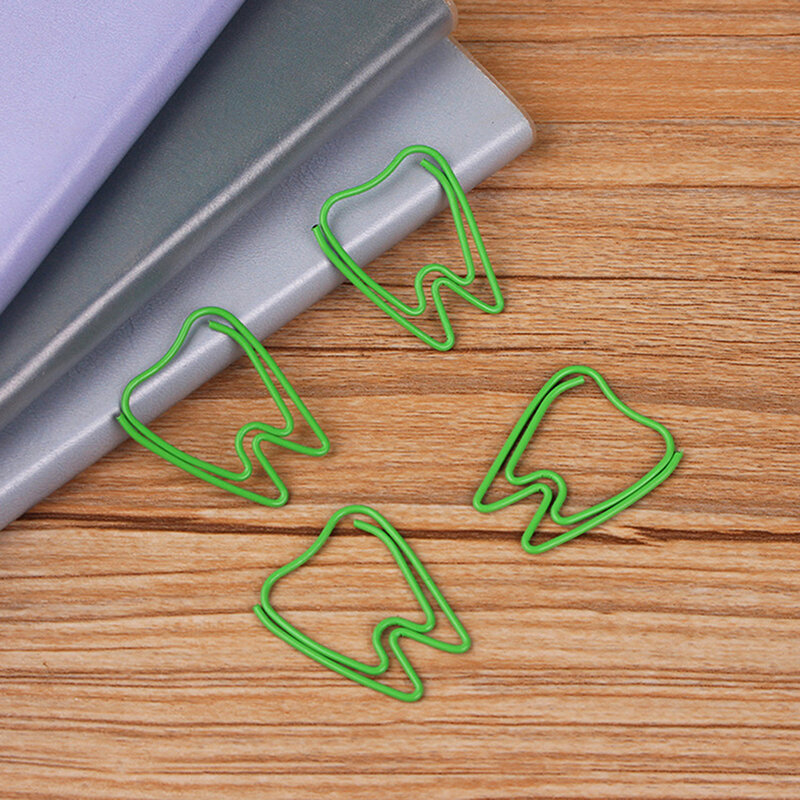 20pcs Cute Green Tooth Shape Paper Clips Escolar Bookmarks Photo Memo Ticket Clip Creative Stationery School Office Supplie Clip