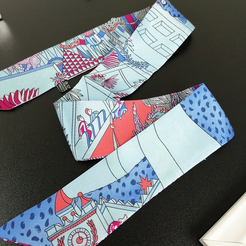 Novo produto fita leopardo impressão marca de luxo bandana envolto em torno do saco bolsa alça decoração pequeno lenço seda xale g15