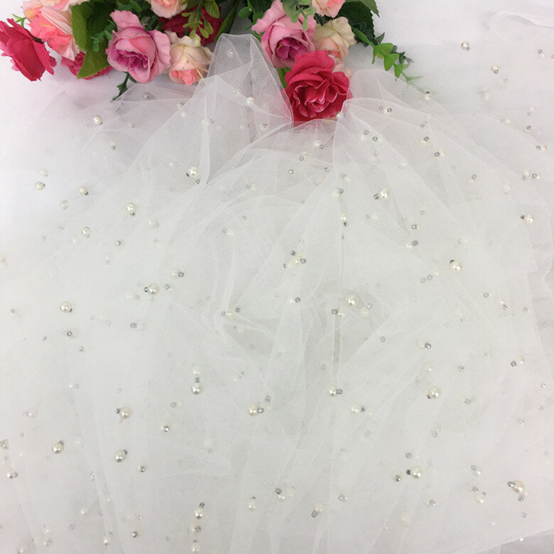 ขายส่งเพิร์ลตาข่ายขั้นตอนชุดเจ้าสาวDIY Veilsสำหรับงานแต่งงานชุดผ้า5หลา/จำนวนมาก