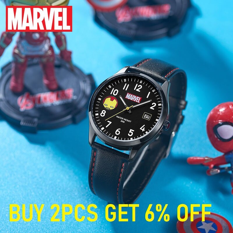 Детские Мультяшные кварцевые наручные часы с героями Диснея, Марвел, Мстители, Капитан Америка, Железный человек, паук, нейлоновый ремешок, детские часы с датой для студентов