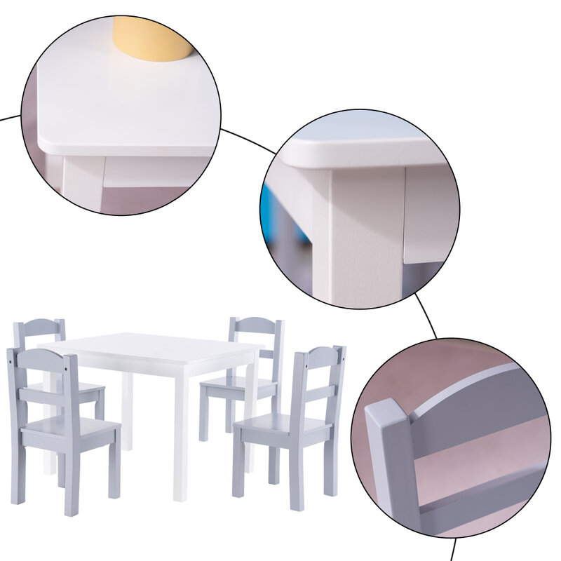 【66L x 56W x 48H】Children's Table and Chair Set White & Gray (1 Table and 4 Chairs)