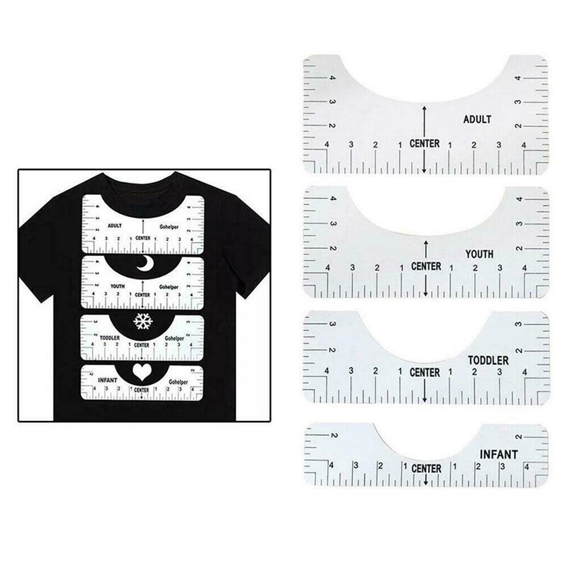4PCS/Set T-Shirt HTV Vinyl Alignment Ruler Tool Sewing Centering Guide Tools
