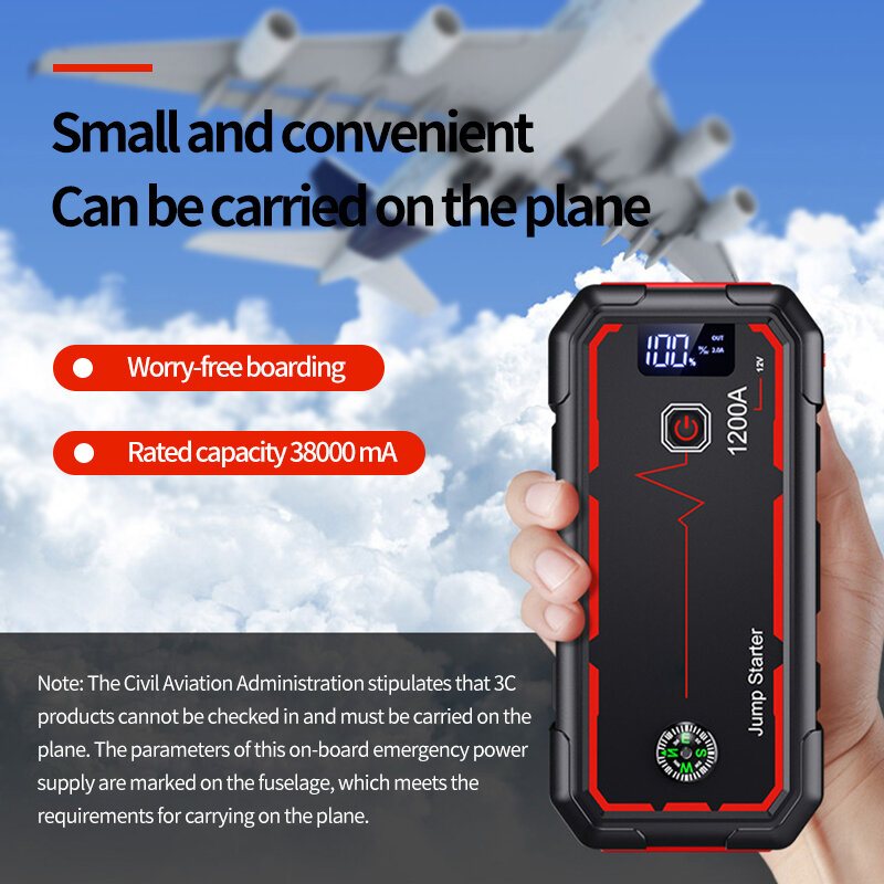 Car Jump Starter 38000 mAh Power Bank 12V Auto Battery Starting Device 1200A Current Portable Emergency Tools for Vehicles