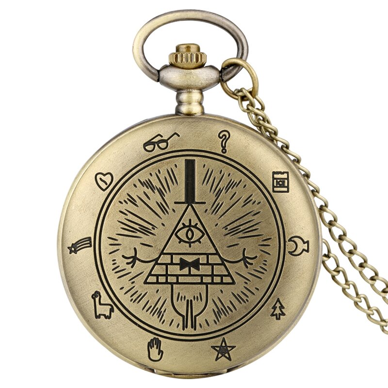 Relógio de quartzo de bolso com corrente para homens e mulheres, Bill Cipher, Gema do Tempo, Estranho Triângulo da Cidade, Pingente Diabo de Um Olho