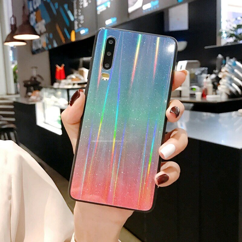 Laser Tempering Glass Case For Xiaomi Mi 9 SE CC9 CC9E A3 Lite Gradient Aurora Redmi K20 Note 7 8 Pro Colorful Phone Cover Coque