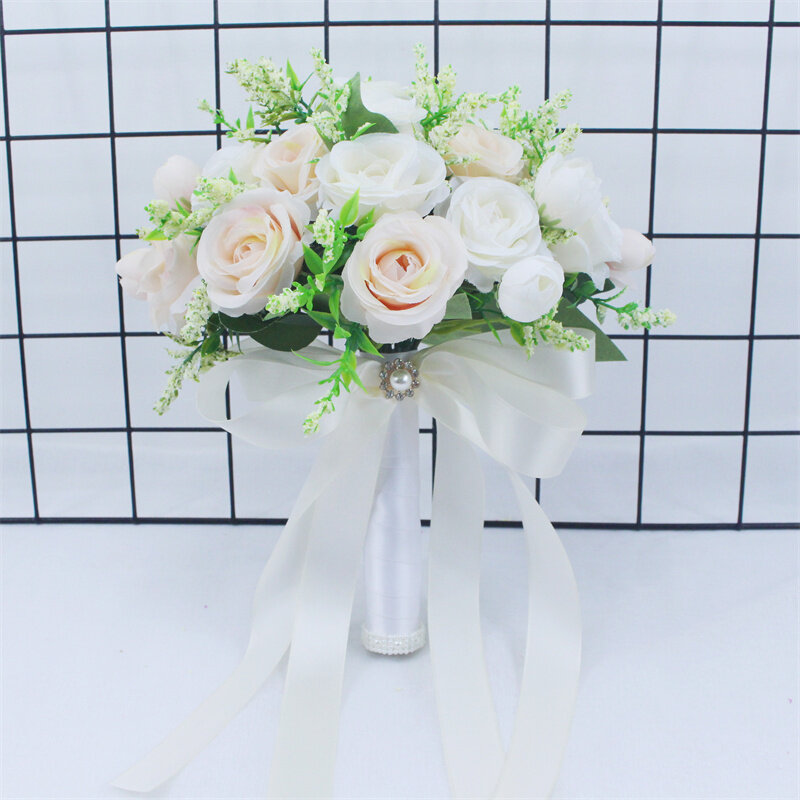 Buket Pernikahan Pengiring Pengantin Buatan Tangan Bunga Mawar Sutra Bunga Buque Casamento Buket Pengantin untuk Dekorasi Pernikahan