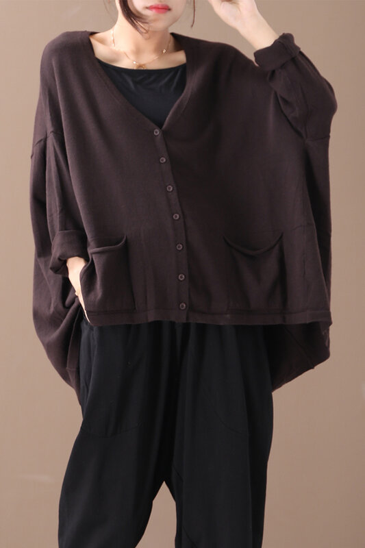 Sudadera holgada informal de talla grande para mujer, camisa literaria con cuello en V, color sólido, estilo coreano, Primavera, 2020