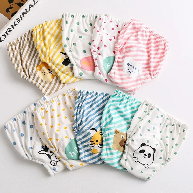Couches lavables en tissu de coton pour nouveau-né, sous-vêtements imperméables réutilisables avec motifs de dessin animé