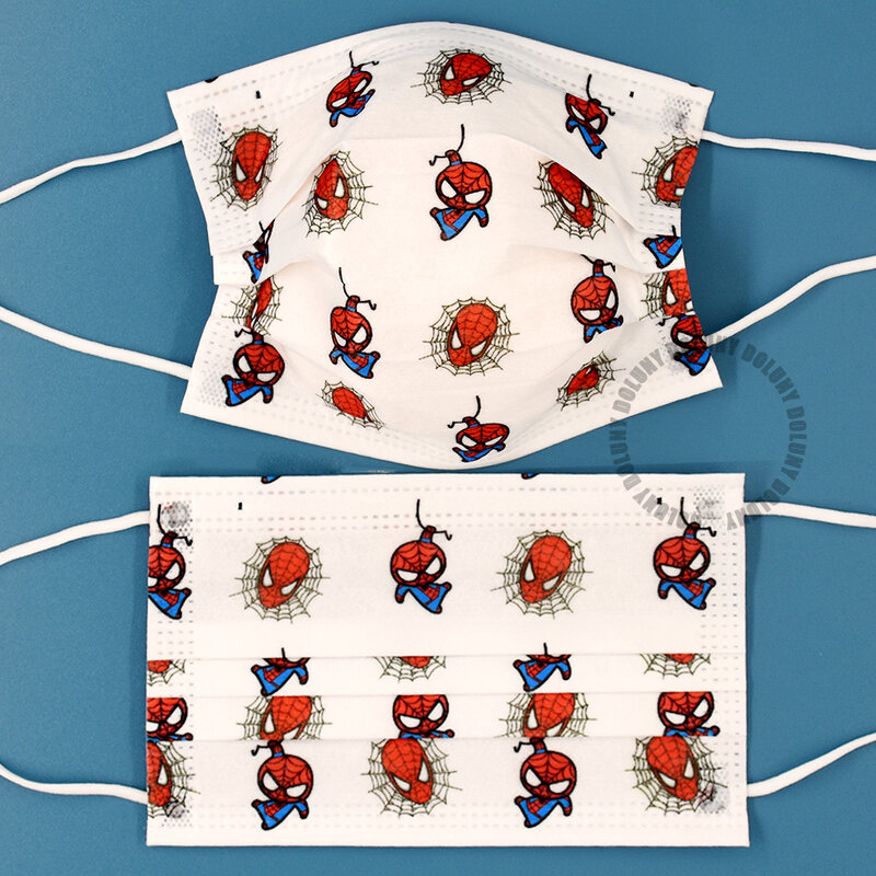 Disposable Boy Face Cover Cute Spiderman Avengers Cartoon Print Children Mask Outdoor Dustproof 3-Layer Filter Face Shield Mask