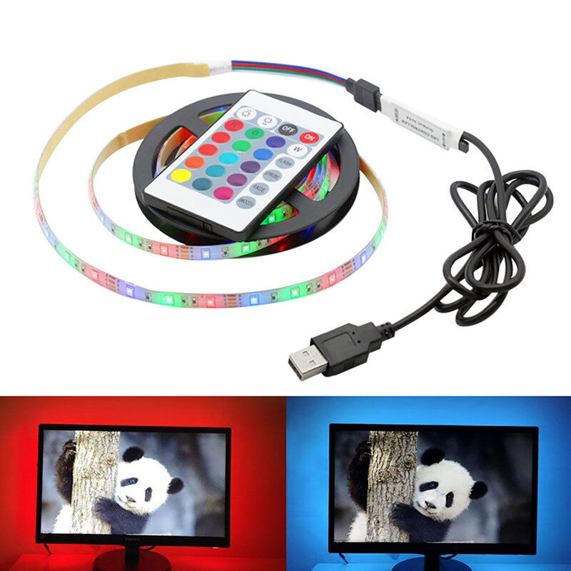 Lampu Strip LED RGB Lampu Fleksibel 5M Pita Dioda SMD 2835 5V Layar Meja Latar Belakang TV Putih Hangat