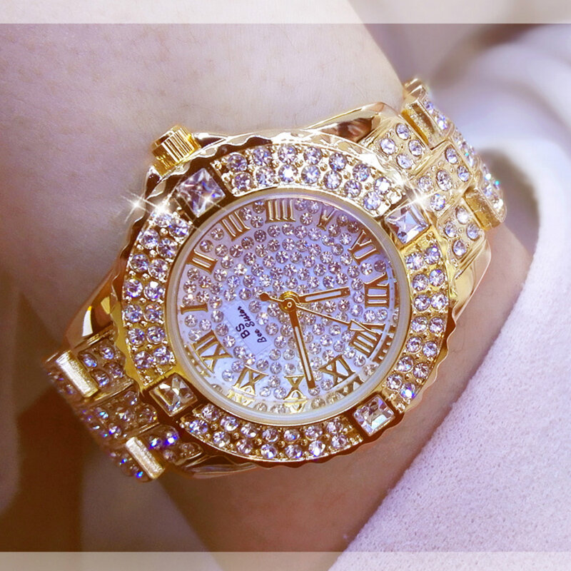 ファッション女性の腕時計ダイヤモンドシルバー時計レディース top 高級ブランドレディー女性のブレスレット腕時計レロジオ feminino