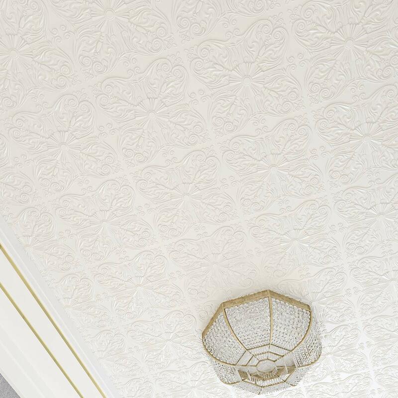 60x60 см ПВХ 3D декоративная потолочная плитка, испанский цветочный в матовом белом цвете (12 шт.)