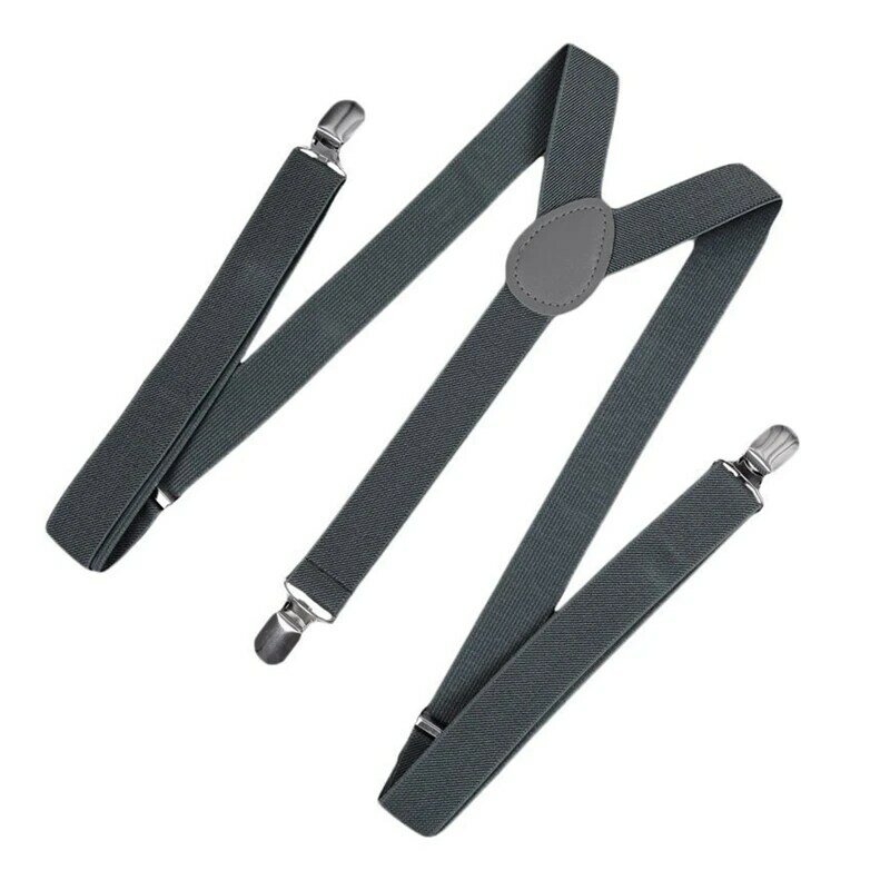 Unisex Clip on Suspender Elastic Y-Shape Back Formal Adjustable Braces, Dark Gray