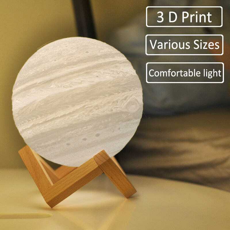 3D การพิมพ์ Jupiter โคมไฟ Moon Light Earth 16สีรีโมท Contorl แบบชาร์จไฟได้ Night Light เด็กห้องนอนตกแต่งที่มีสีสัน